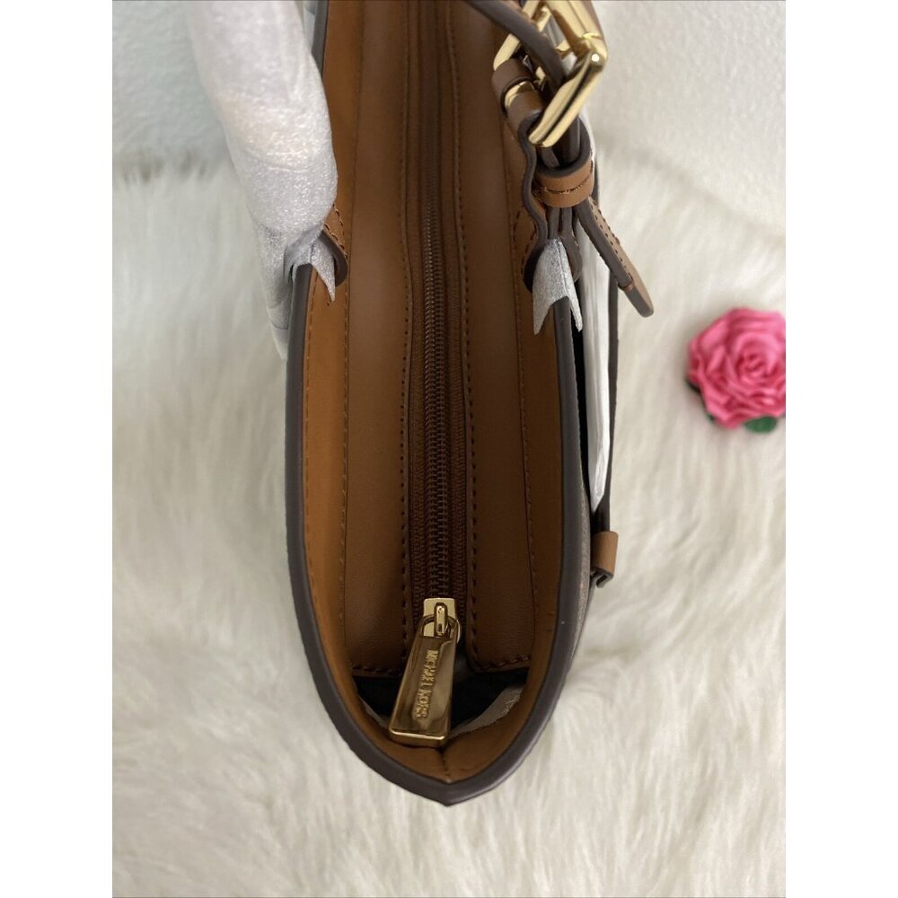 MICHAEL KORS JET SET TRAVEL MD DOUBLE POCKET TOTE SHOULDER BAG MK BROWN MOCHA - Picture 10 of 16